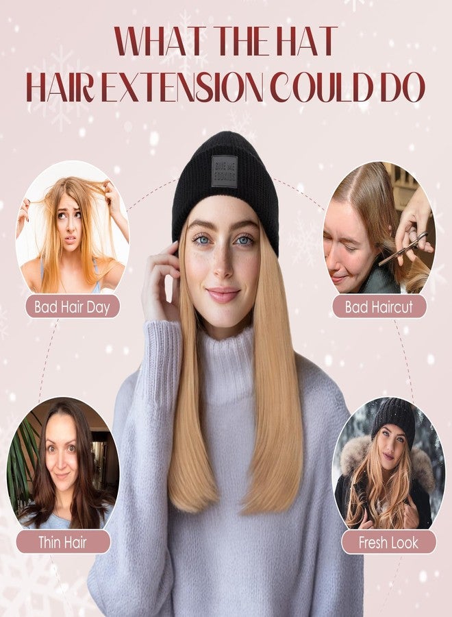 S-noilite Beanie Wig Hat with Hair Attached for Women Knitted Beanie Wig Winter Warm Hat Hair Extentions with 11" Straight Hair Synthetic Hairpiece for Women Girls(18",#4P27 Brown Highlighted) - Image 5